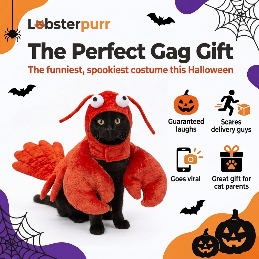 Lobsterpurr™ Cat Lobster Costume | Soft Plush, Adjustable Fit