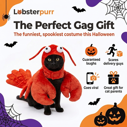 Lobsterpurr™ Cat Lobster Costume | Soft Plush, Adjustable Fit