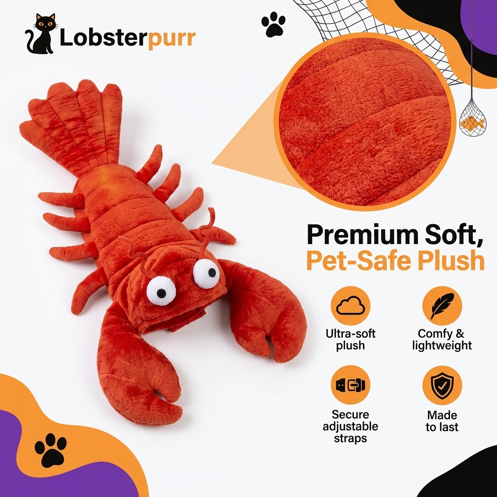 Lobsterpurr™ Cat Lobster Costume | Soft Plush, Adjustable Fit