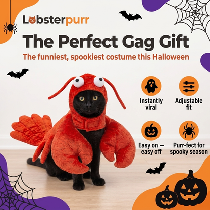 Lobsterpurr™ Cat Lobster Costume | Soft Plush, Adjustable Fit
