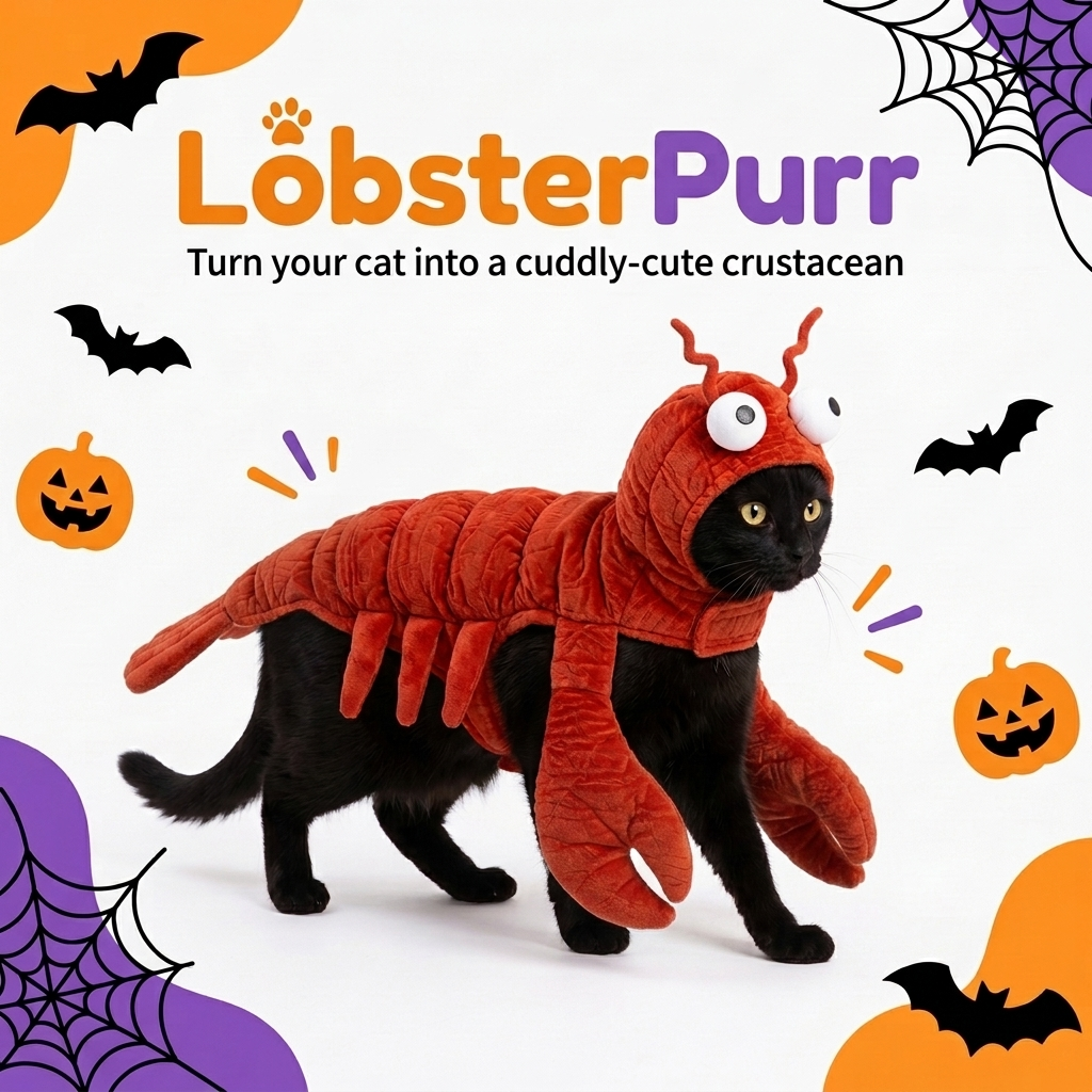 Lobsterpurr™ Cat Lobster Costume | Soft Plush, Adjustable Fit